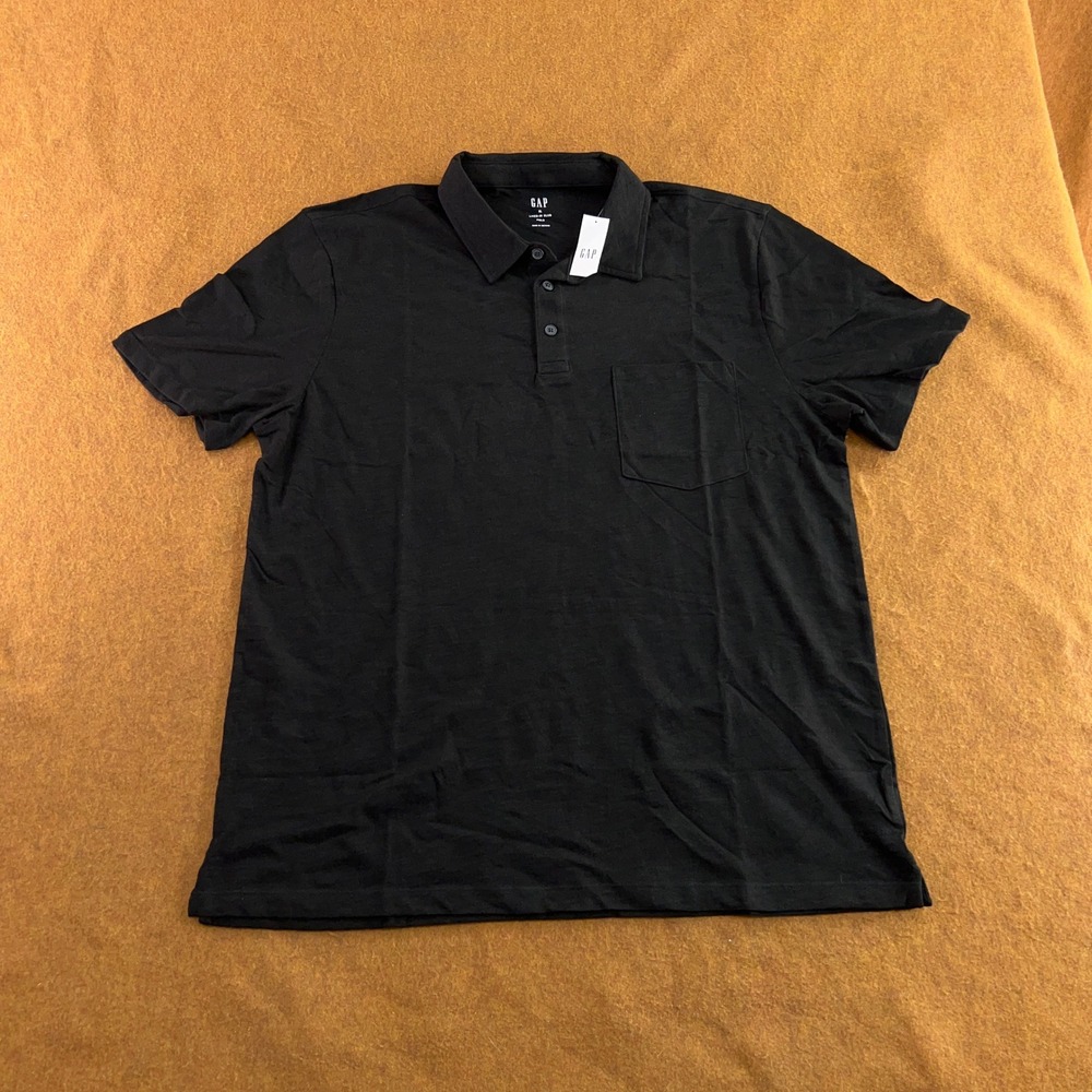 Gap Mens XL Black Lived-In Slub Cotton Pocket Short Sleeve Polo Shirt NWT